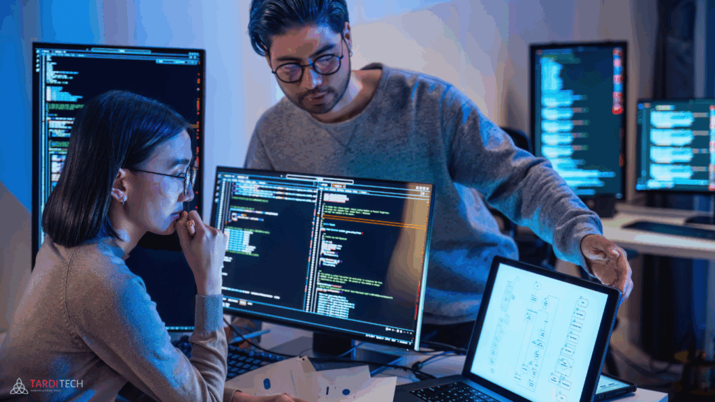 Illustration of stressed engineers surrounded by alerts and tangled tools contrasted with a focused team building reliable CloudOps systems.