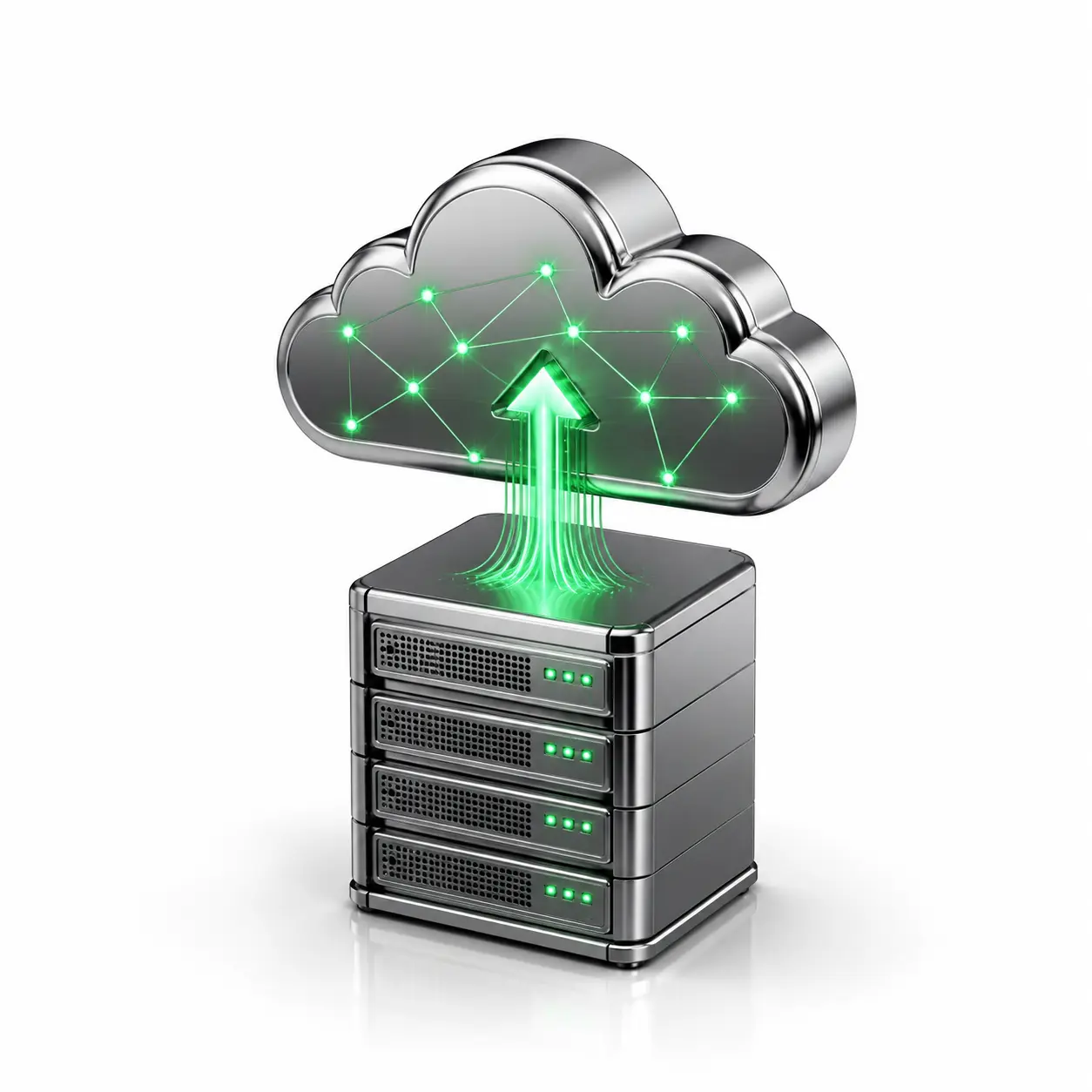 Cloud migration and integration services represented by a server transferring data to the cloud