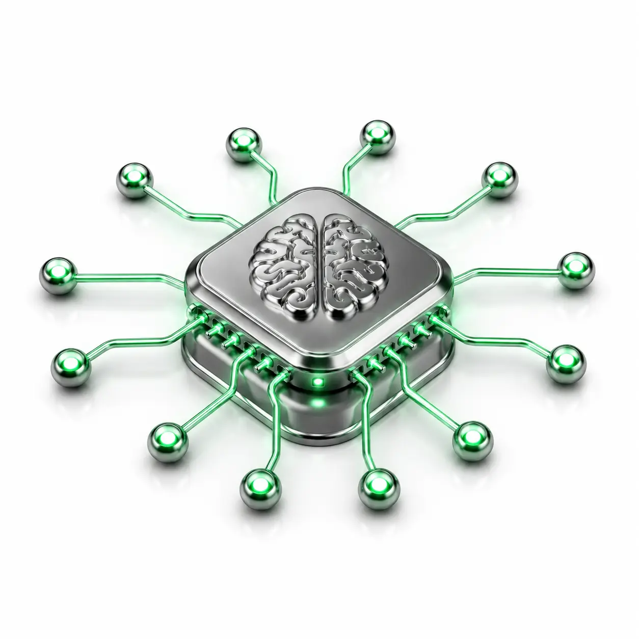 AI automation and AI-assisted systems represented by an intelligent processor connected to automated workflows