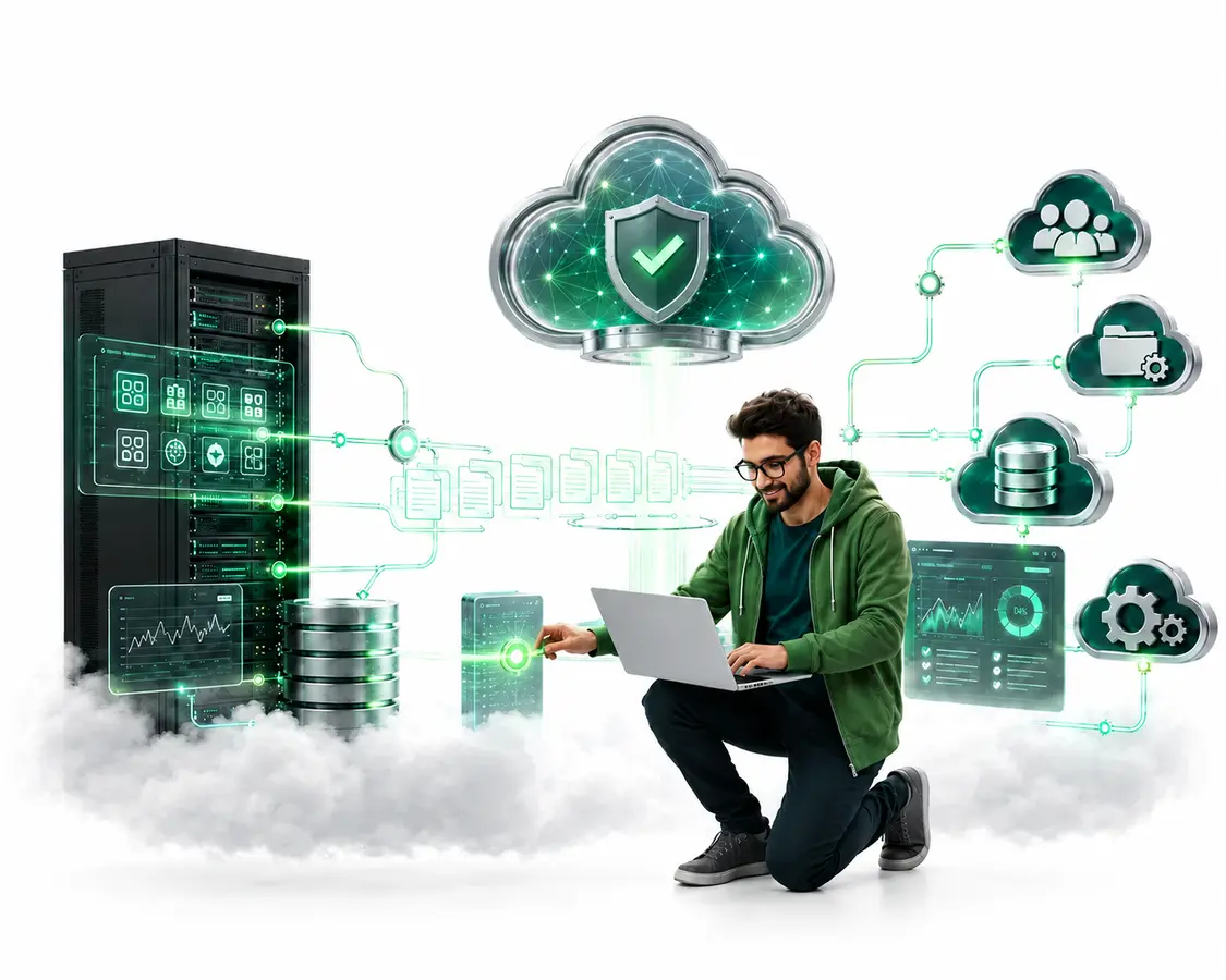 Cloud migration specialist connecting on-premises infrastructure with secure cloud systems