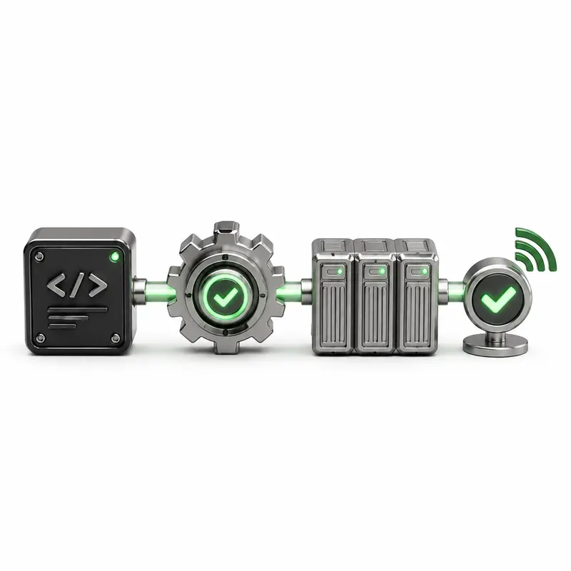 DevOps delivery pipeline from source code to monitored deployment